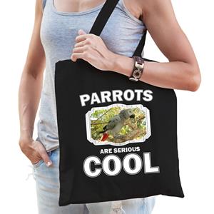 Bellatio Dieren Grijze Roodstaart Papegaai Tasje Zwart Volwassenen En Kinderen - Parrots Are Cool Cadeau Bood - Feest Boodschappe