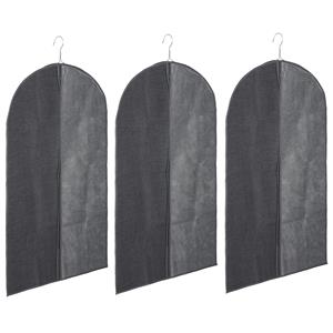 Trendoz Set van 3x stuks kleding/beschermhoes linnen grijs 100 cm inclusief kledinghangers -