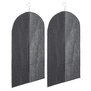 Trendoz Set van 2x stuks kleding/beschermhoes linnen grijs 100 cm inclusief kledinghangers -
