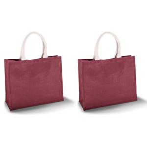 Kimood Set van 2x stuks jute rode strandtassen/boodschappentassen x 36 cm -