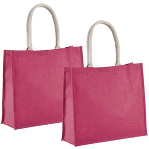 Kimood 3x stuks jute fuchsia roze boodschappentassen cm -