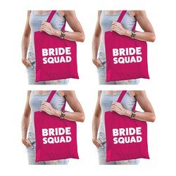 Bellatio 6x Bride Squad vrijgezellenfeest tasje Roze