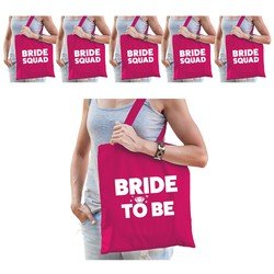 Bellatio Pakket Vrijgezellenfeest vrouw tasjes/ goodiebag - 1x Bride to Be roze + 5x Bride Squad Roze