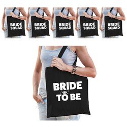 Bellatio Pakket Vrijgezellenfeest vrouw tasjes/ goodiebag - 1x Bride to Be zwart + 5x Bride Squad Zwart