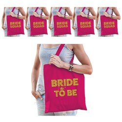 Bellatio Pakket Vrijgezellenfeest vrouw tasjes/ goodiebag - 1x Bride to Be roze goud + 7x Bride Squad Roze