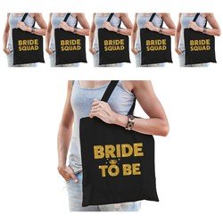 Bellatio Pakket Vrijgezellenfeest vrouw tasjes/ goodiebag - 1x Bride to Be zwart goud + 7x Bride Squad Zwart