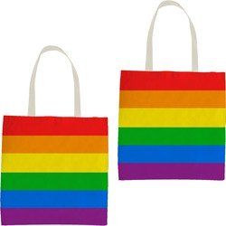 2x Polyester boodschappentasje/shopper regenboog/rainbow/pride vlag voor volwassenen en kids - Festival/pride musthaves - Boodschappentassen