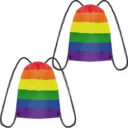 2x Rugtasje/rugzak regenboog/rainbow/pride vlag voor volwassenen en kids - Festival/pride musthaves - Boodschappentassen