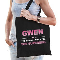 Bellatio Naam cadeau Gwen - The woman, The myth the supergirl katoenen tas - Boodschappentas verjaardag/ moeder/ collega/ vriendin - Feest Boodschappentassen