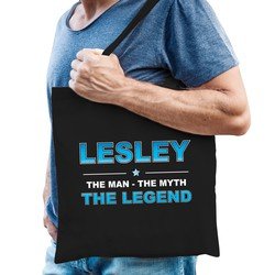 Bellatio Naam cadeau Lesley - The man, The myth the legend katoenen tas - Boodschappentas verjaardag/ vader/ collega/ geslaagd - Feest Boodschappentassen
