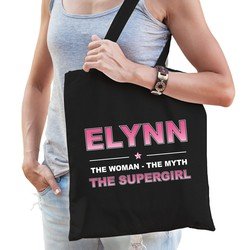Bellatio Naam cadeau Elynn - The woman, The myth the supergirl katoenen tas - Boodschappentas verjaardag/ moeder/ collega/ vriendin - Feest Boodschappentassen