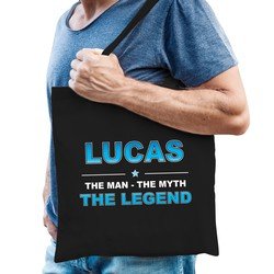 Bellatio Naam cadeau Lucas - The man, The myth the legend katoenen tas - Boodschappentas verjaardag/ vader/ collega/ geslaagd - Feest Boodschappentassen