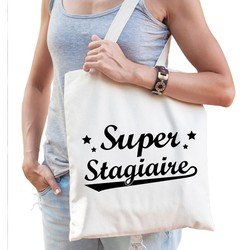 Bellatio Cadeau tas naturel katoen met de tekst Super stagiaire - kadotasje / shopper voor stagiaire dames - Feest Boodschappentassen