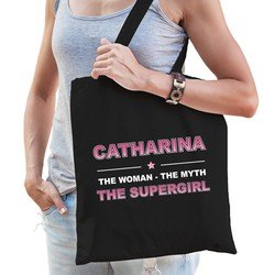 Bellatio Naam cadeau Catharina - The woman, The myth the supergirl katoenen tas - Boodschappentas verjaardag/ moeder/ collega/ vriendin - Feest Boodschappentassen