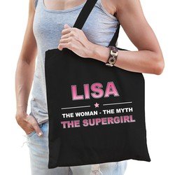 Bellatio Naam cadeau Lisa - The woman, The myth the supergirl katoenen tas - Boodschappentas verjaardag/ moeder/ collega/ vriendin - Feest Boodschappentassen