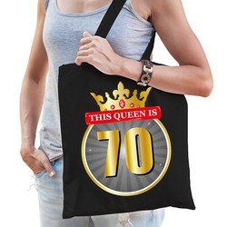 Bellatio This Queen is 70 verjaardag katoenen tas Zwart
