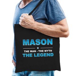 Bellatio Naam cadeau Mason - The man, The myth the legend katoenen tas - Boodschappentas verjaardag/ vader/ collega/ geslaagd - Feest Boodschappentassen