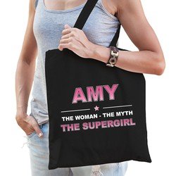 Bellatio Naam cadeau Amy - The woman, The myth the supergirl katoenen tas - Boodschappentas verjaardag/ moeder/ collega/ vriendin - Feest Boodschappentassen