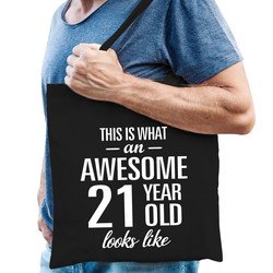 Bellatio Awesome 21 year / geweldig 21 jaar cadeau tas Zwart