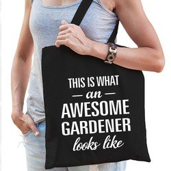 Bellatio Awesome gardener / geweldige hovenier cadeau katoenen tas Zwart