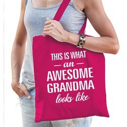 Bellatio Awesome grandma / geweldige oma / grootmoeder cadeau katoenen tas Roze