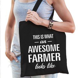 Bellatio Awesome farmer / geweldige boerin cadeau katoenen tas Zwart