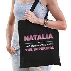Bellatio Naam cadeau Natalia - The woman, The myth the supergirl katoenen tas - Boodschappentas verjaardag/ moeder/ collega/ vriendin - Feest Boodschappentassen