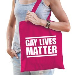 Bellatio Gay lives matter anti homo discriminatie tas fuchsia roze voor dames - staken / betoging / demonstratie / protest shopper - lhbt / gay / lesbo - Feest Boodschappentassen