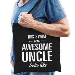 Bellatio Awesome uncle / geweldige oom cadeau katoenen tas Zwart