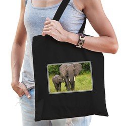 Bellatio Dieren tasje met olifanten foto - Zwart