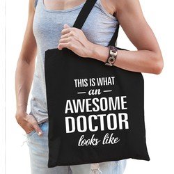 Bellatio Awesome doctor / dokter cadeau katoenen tas Zwart
