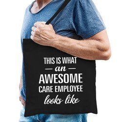 Bellatio Awesome care employee / zorgpersoneel cadeau katoenen tas Zwart