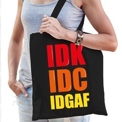 Bellatio IDGAF / I Dont Give A Fuck fun tekst cadeau tas zwart voor dames cadeau katoenen tas Zwart