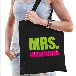 Bellatio Mrs. wonderful cadeau tas zwart voor dames cadeau katoenen tas Zwart