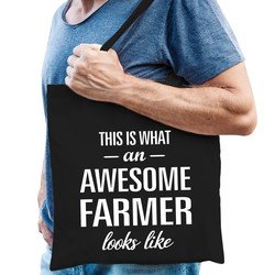 Bellatio Awesome farmer / geweldige boer cadeau katoenen tas Zwart