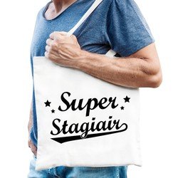 Bellatio Cadeau tas naturel katoen met de tekst Super stagiair - kadotasje / shopper voor stagiair heren - Feest Boodschappentassen