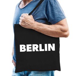 Bellatio Katoenen Berlijn/wereldstad tasje Berlin Zwart