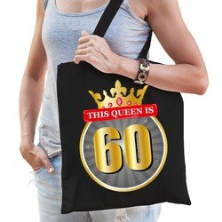 Bellatio This Queen is 60 verjaardag katoenen tas Zwart