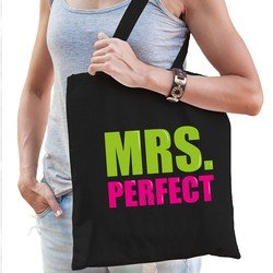 Bellatio Mrs. perfect cadeau tas zwart voor dames cadeau katoenen tas Zwart