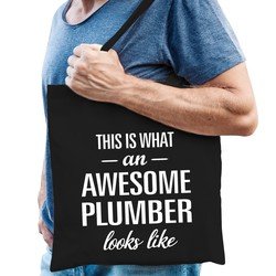 Bellatio Awesome plumber / geweldige loodgieter cadeau katoenen tas Zwart