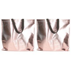 2x stuks draagtassen/schoudertassen in opvallende metallic rose Goud