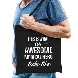 Bellatio Awesome medical hero / held cadeau katoenen tas Zwart