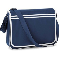 Bagbase Retro schoudertas/aktetas navy/wit 40 cm voor dames/heren - Schooltassen/laptop tassen met schouderband - Schoudertas