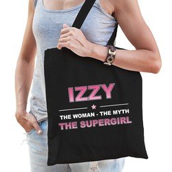Bellatio Naam cadeau Izzy - The woman, The myth the supergirl katoenen tas - Boodschappentas verjaardag/ moeder/ collega/ vriendin - Feest Boodschappentassen