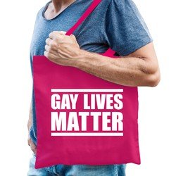 Bellatio Gay lives matter anti homo discriminatie tas fuchsia roze voor heren - staken / betoging / demonstratie / protest shopper - lhbt / gay - Feest Boodschappentassen