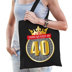 Bellatio This Queen is 40 verjaardag katoenen tas Zwart