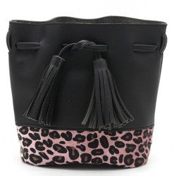 Zwart/roze luipaardprint schoudertasje/bucket bag 30 cm voor meisjes/dames - Festival/uitgaans tasjes - Heuptassen