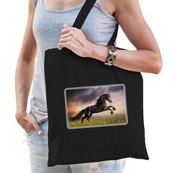 Bellatio Dieren tasje met paarden foto - Zwart