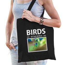 Bellatio Dieren Kolibrie vogel foto tas katoen volw + kind Zwart