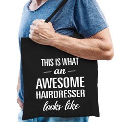 Bellatio Awesome hairdresser / geweldige kapper cadeau katoenen tas Zwart